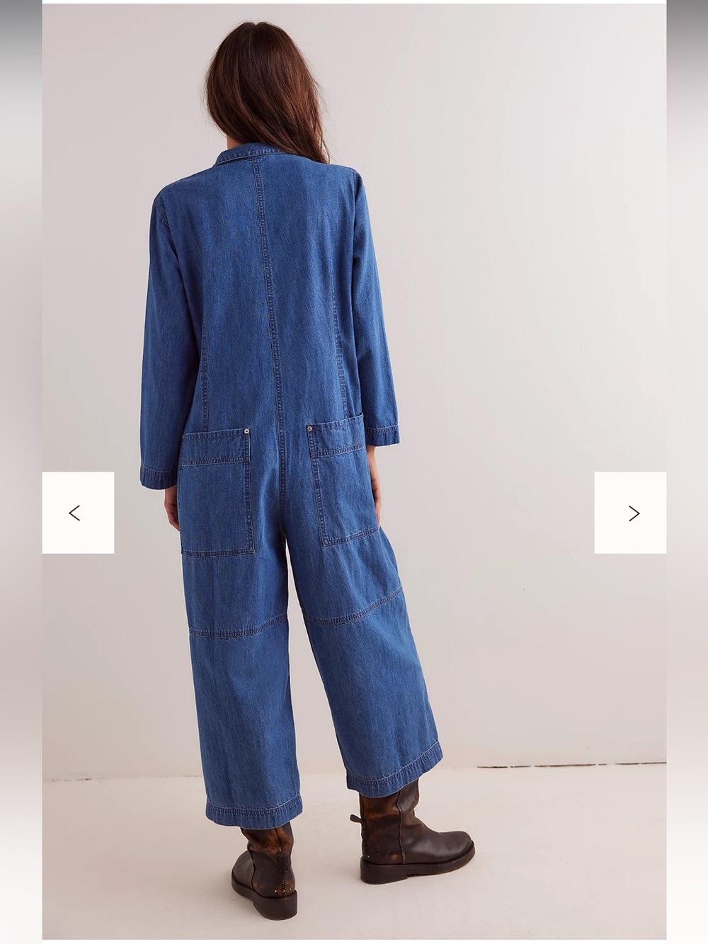 We The Free Margarita Denim Jumpsuit Medium Free People Utility Barrel Leg - Picture 3 of 13